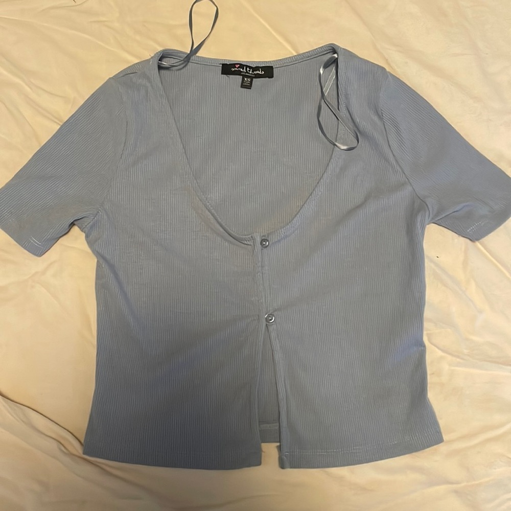 Light blue cute new short sleeved mixed threads blouse